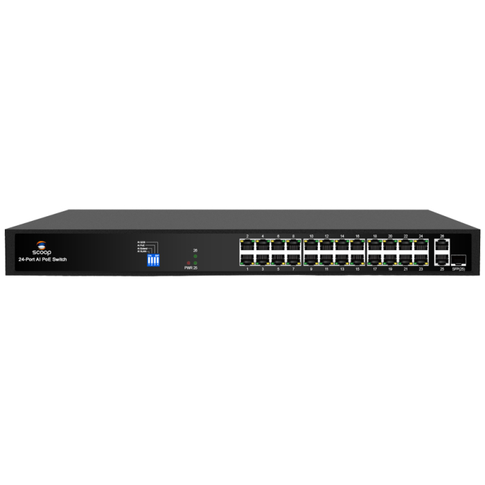 Scoop 24 Port Fast Ethernet PoE 250W 2 Gigabit 1SFP Switch